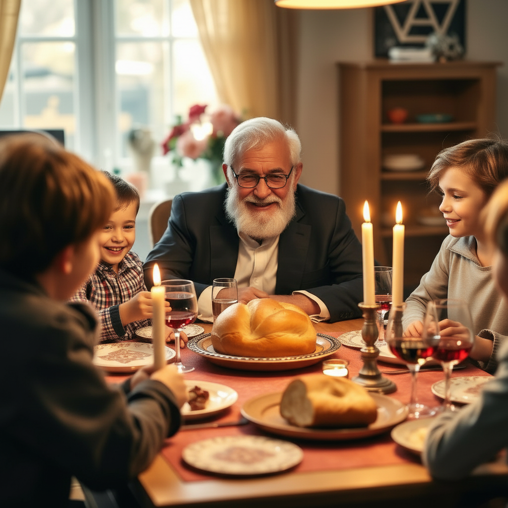 משפחה וקשיש בסעודת שבת